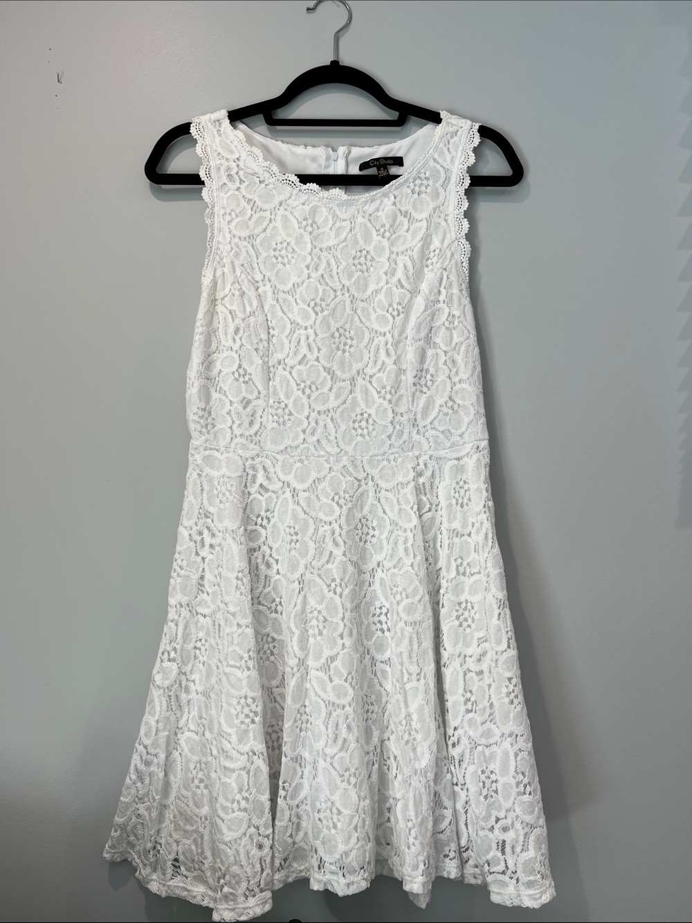 City Studio White Lace Fit-and-Flare Midi Dress